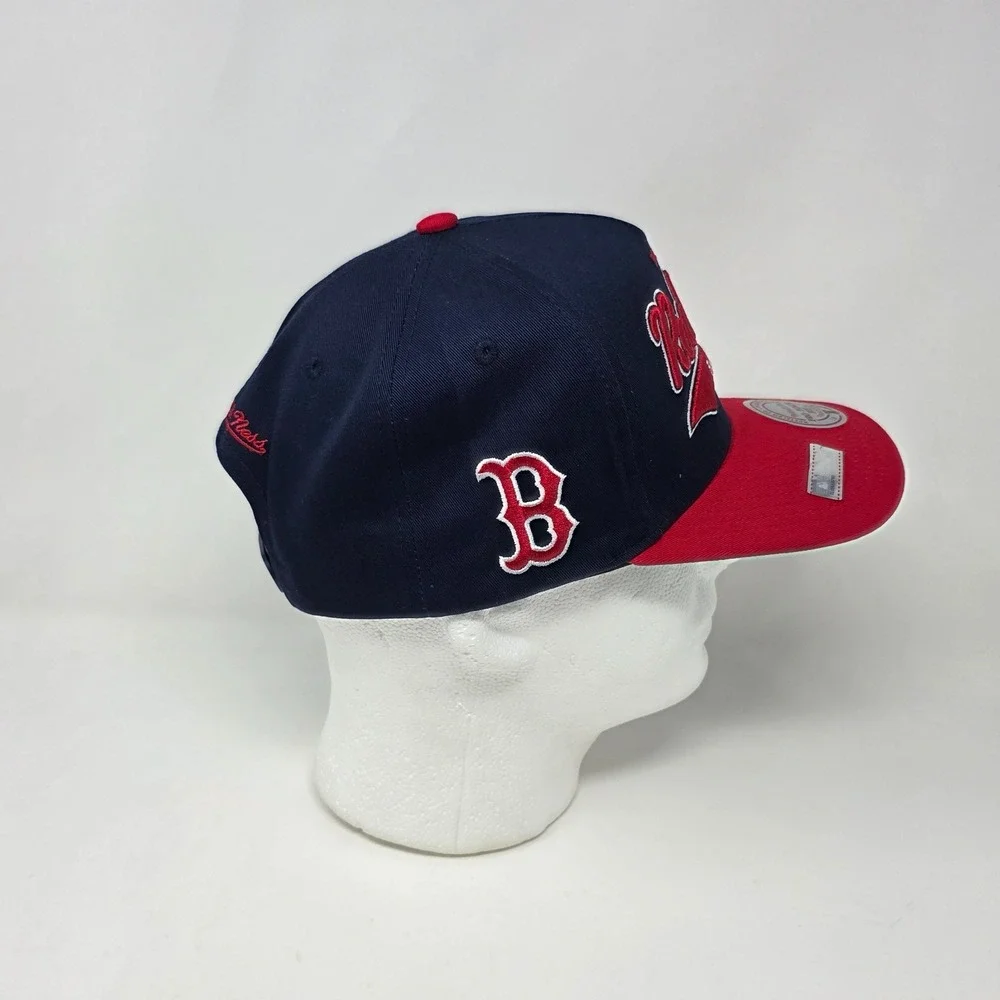 Mitchell & Ness Boston Red Sox MLB Snapback Hat‎ Cap 3D Logo Spell Out Navy/Red